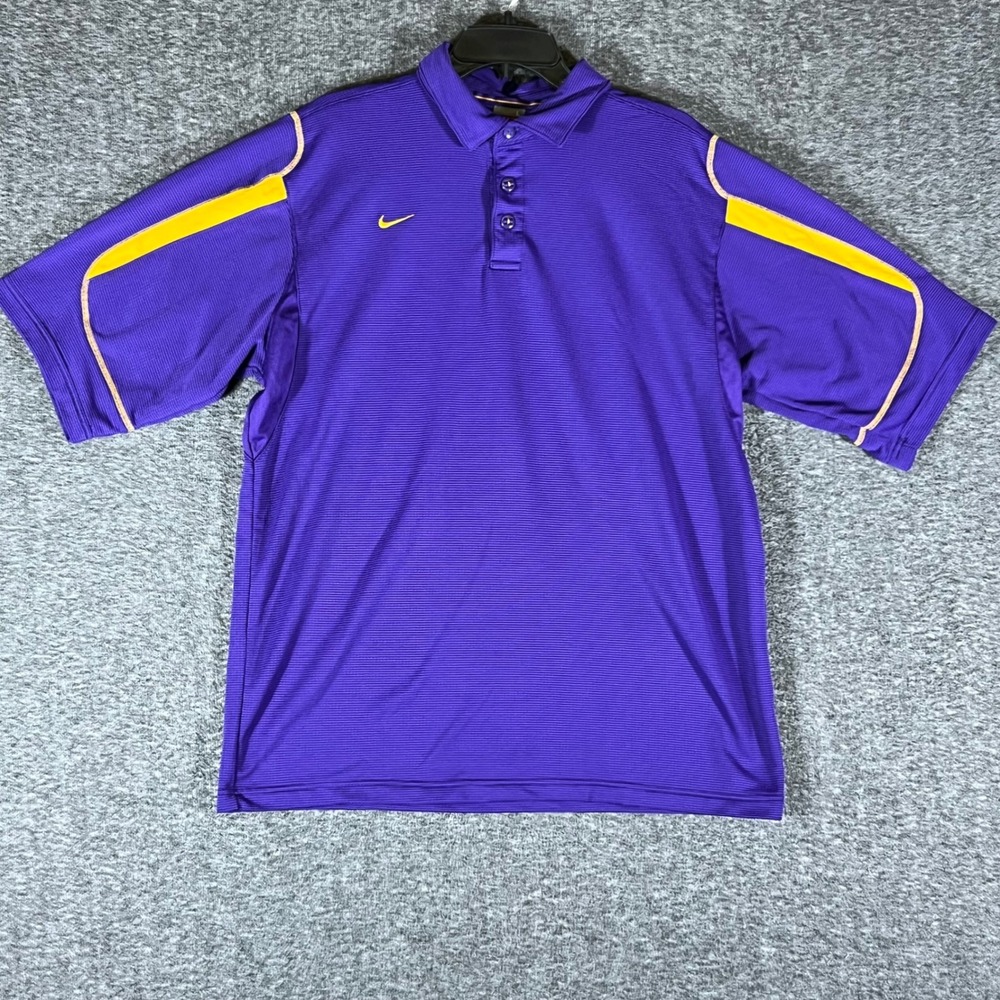 Nike Team Fit Dry Purple Golf Polo Shirt‎ Gold Accent Mens Large